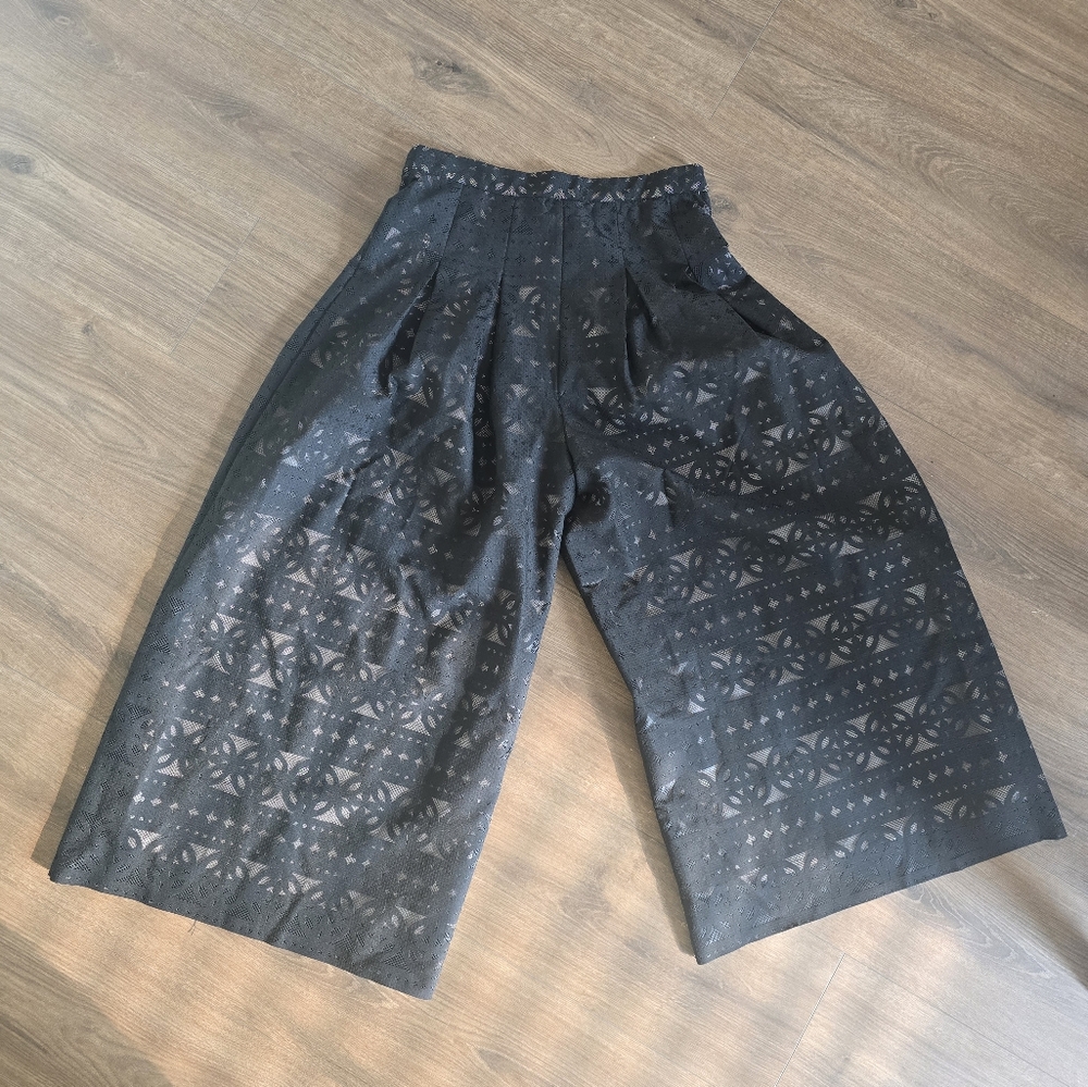 Black Lace Wide Leg Trousers Pants